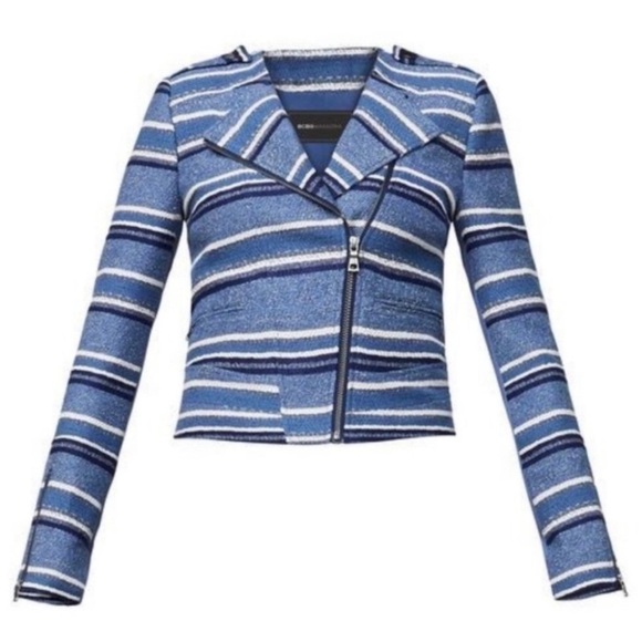 NWT BCBG MAXAZRIA Novak Striped Textured Moto Blazer Jacket Cotton Blend Sz XXS - Picture 6 of 13